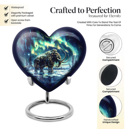 10-inch mammoth heart urn with wolf howling 