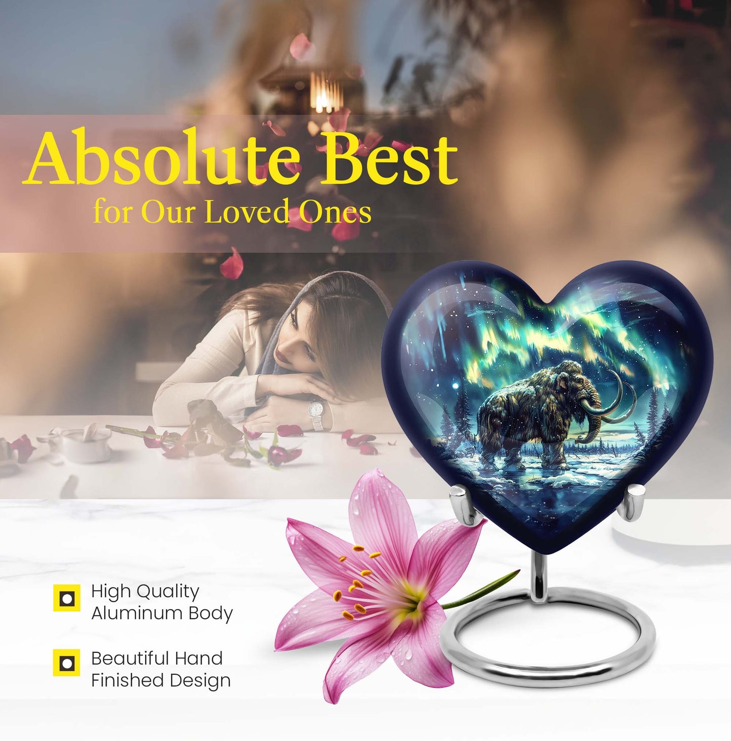 10-inch mammoth heart urn with wolf howling 