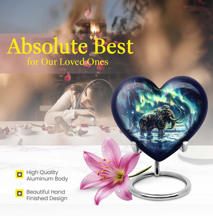 10-inch mammoth heart urn with wolf howling 