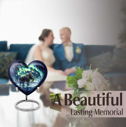 10-inch mammoth heart urn with wolf howling 