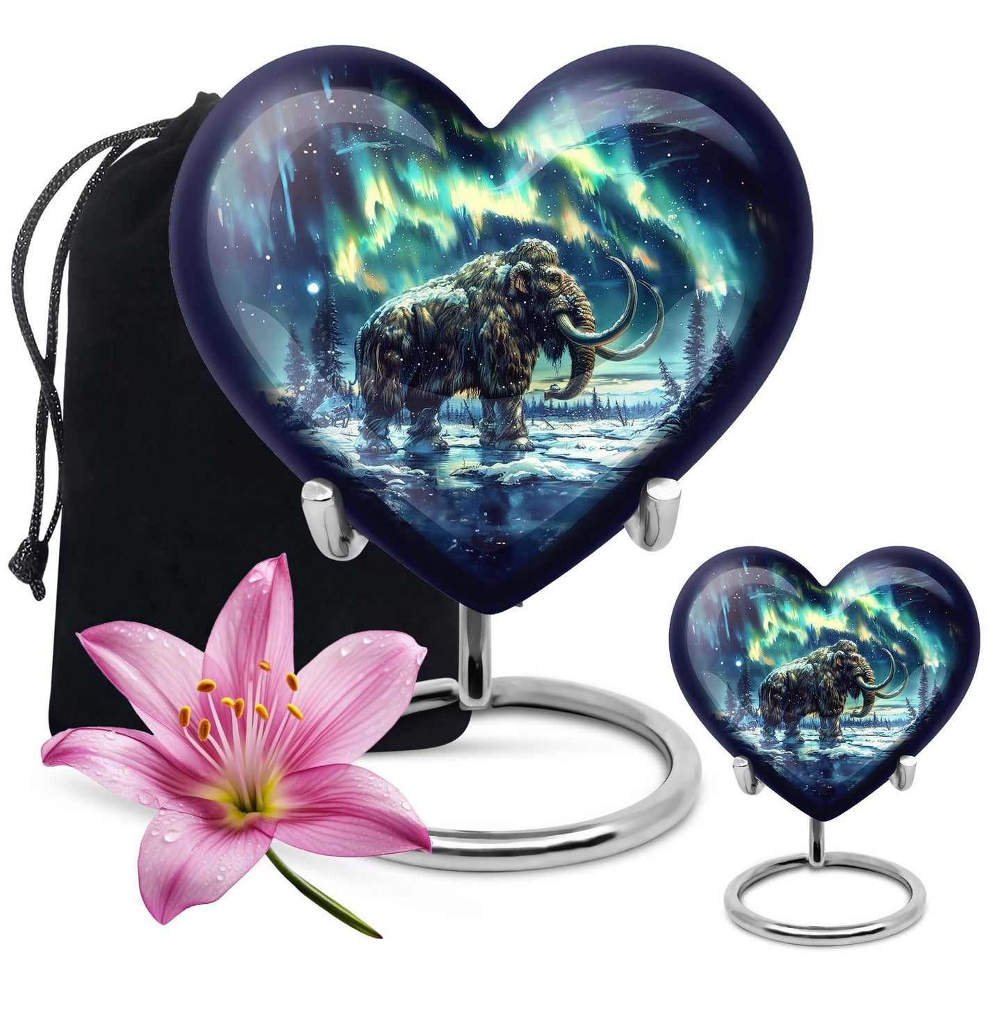 10-inch mammoth heart urn with wolf howling 