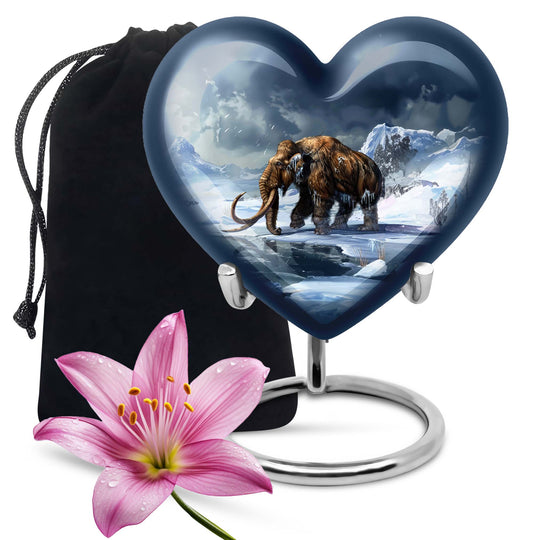 10-inch heart-shaped Mammoth Urn, an aluminium funeral ash urn with flower design