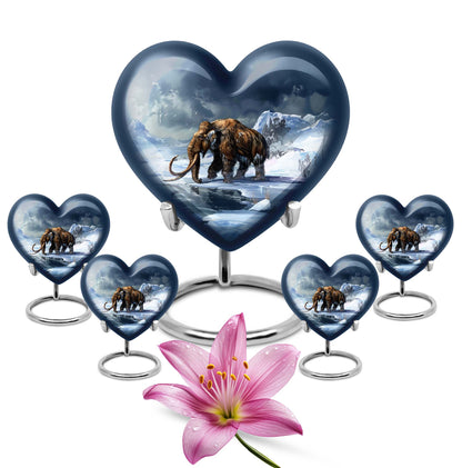 10-inch heart-shaped Mammoth Urn, an aluminium funeral ash urn with flower design