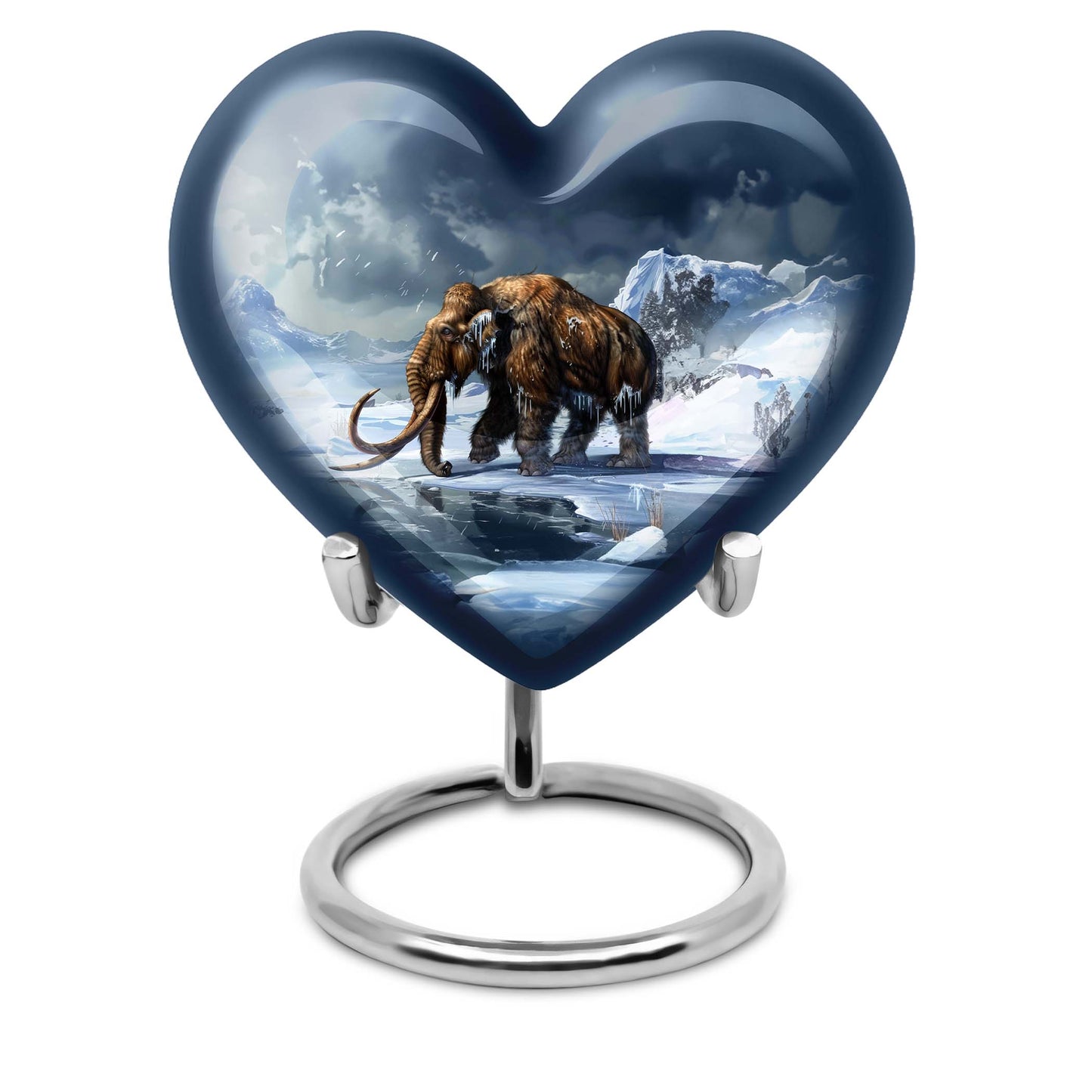 10-inch heart-shaped Mammoth Urn, an aluminium funeral ash urn with flower design