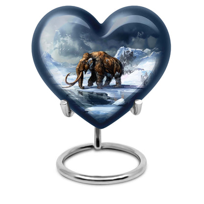 10-inch heart-shaped Mammoth Urn, an aluminium funeral ash urn with flower design