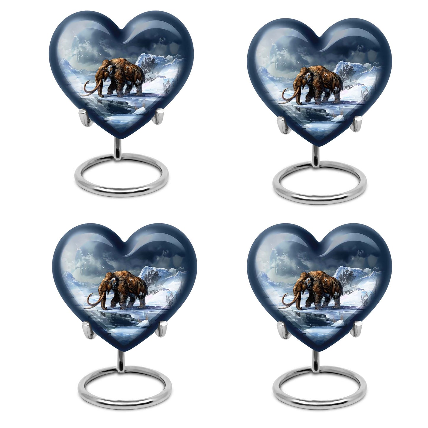 10-inch heart-shaped Mammoth Urn, an aluminium funeral ash urn with flower design