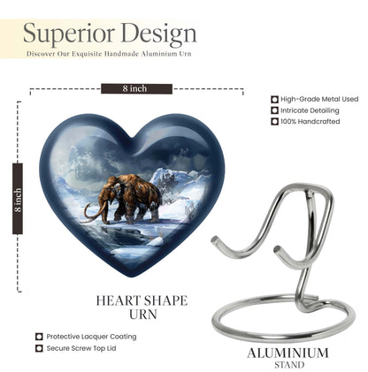 10-inch heart-shaped Mammoth Urn, an aluminium funeral ash urn with flower design