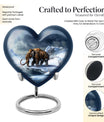 10-inch heart-shaped Mammoth Urn, an aluminium funeral ash urn with flower design
