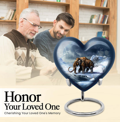 10-inch heart-shaped Mammoth Urn, an aluminium funeral ash urn with flower design