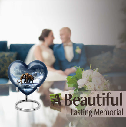 10-inch heart-shaped Mammoth Urn, an aluminium funeral ash urn with flower design
