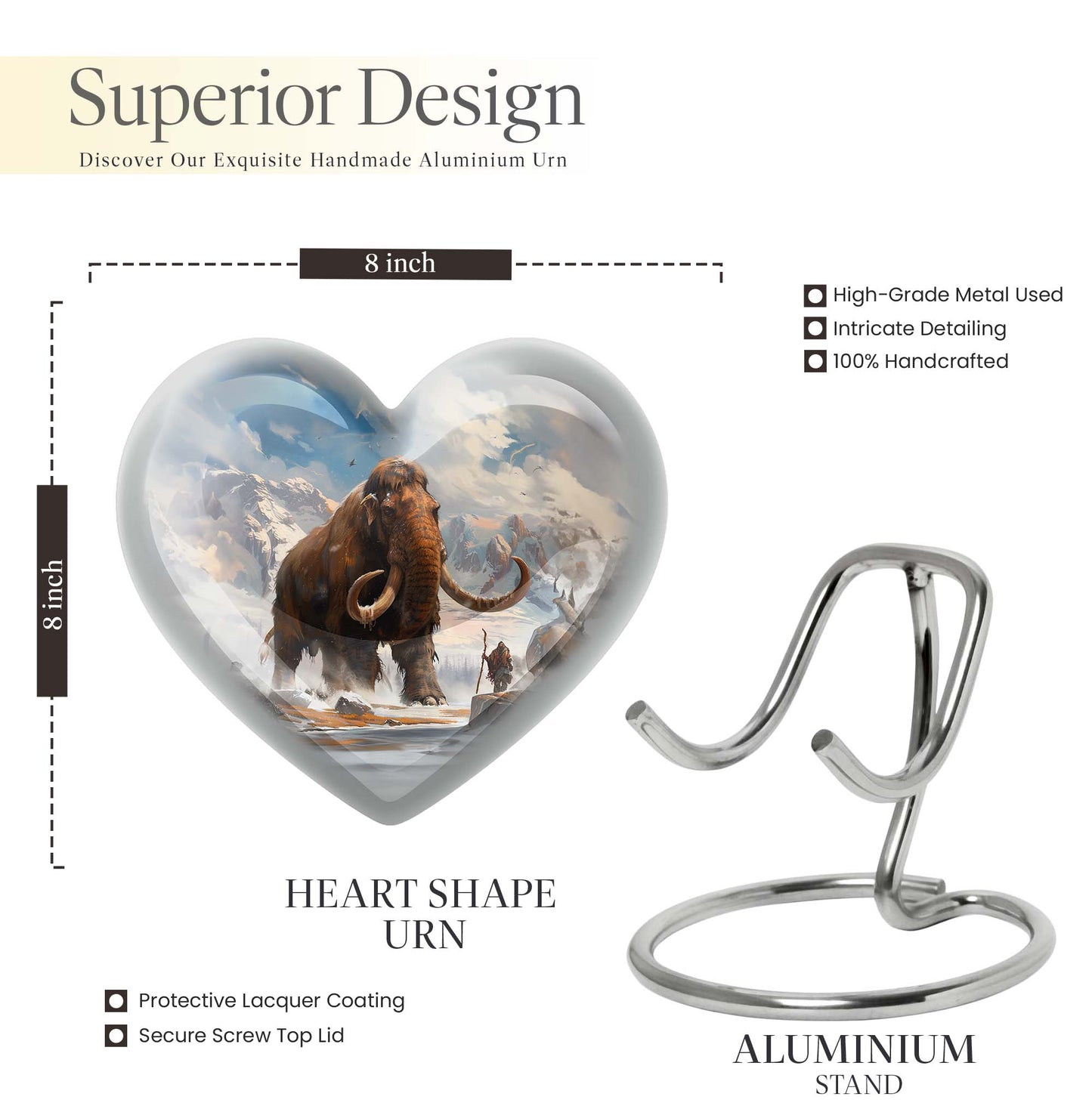 Heart-shaped mammoth Urn, floral design,