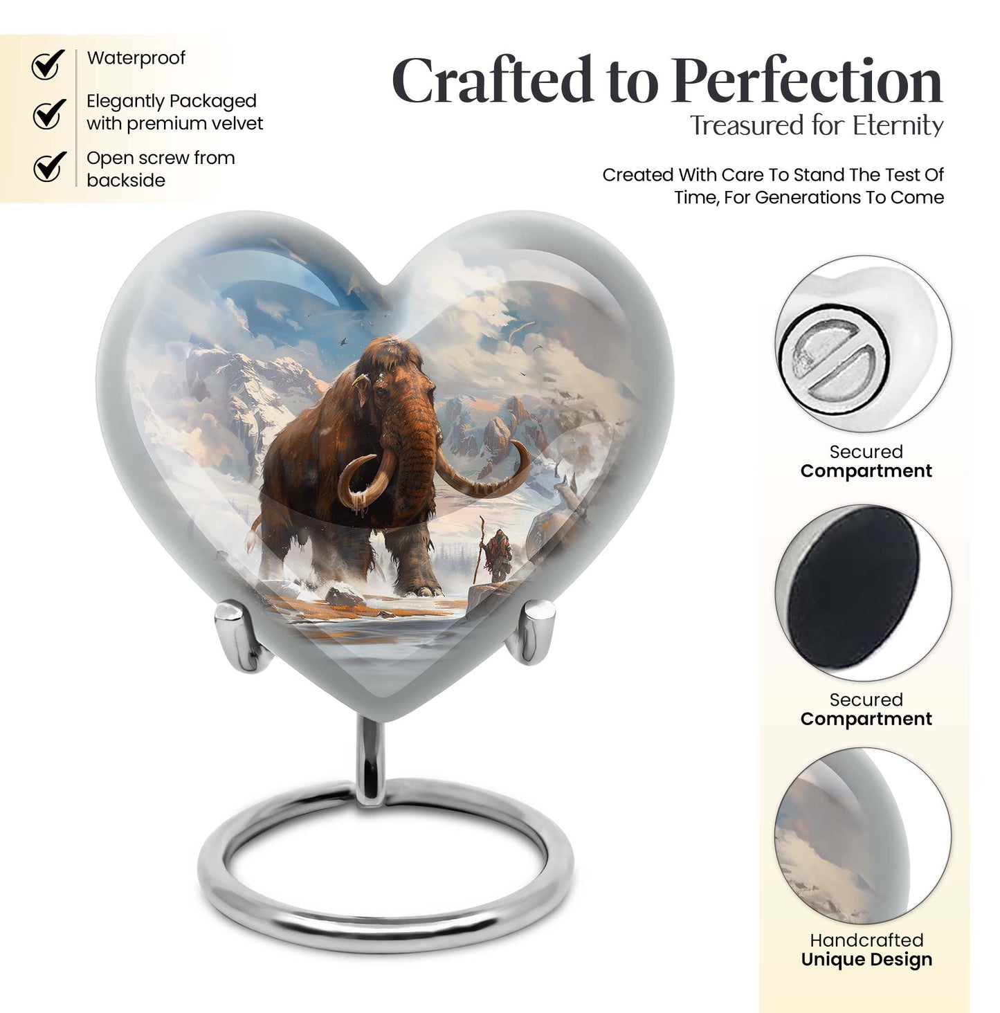 Heart-shaped mammoth Urn, floral design,