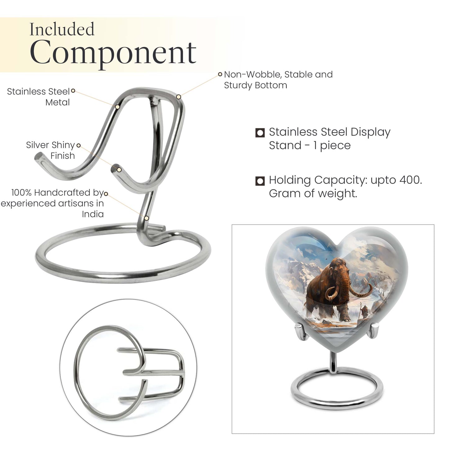 Heart-shaped mammoth Urn, floral design,