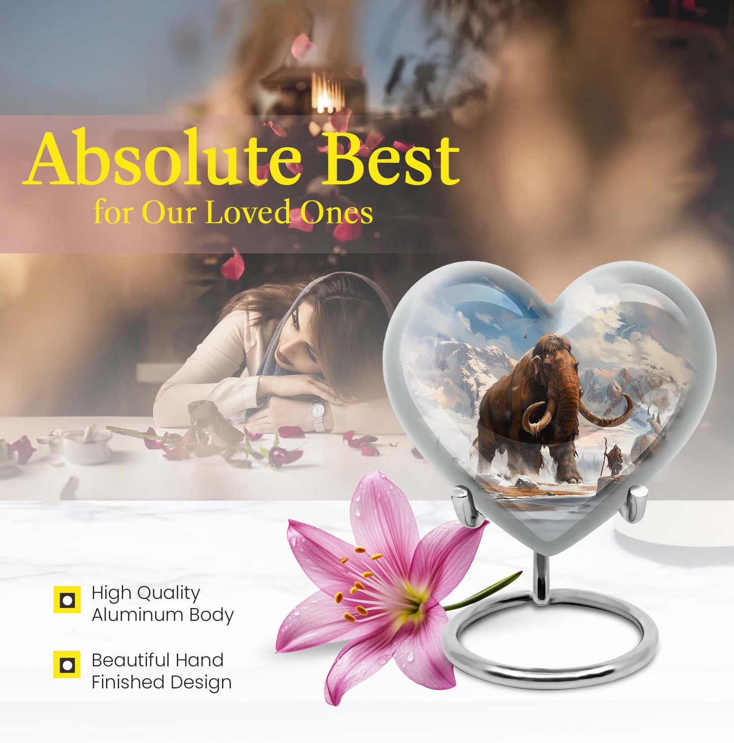Heart-shaped mammoth Urn, floral design,
