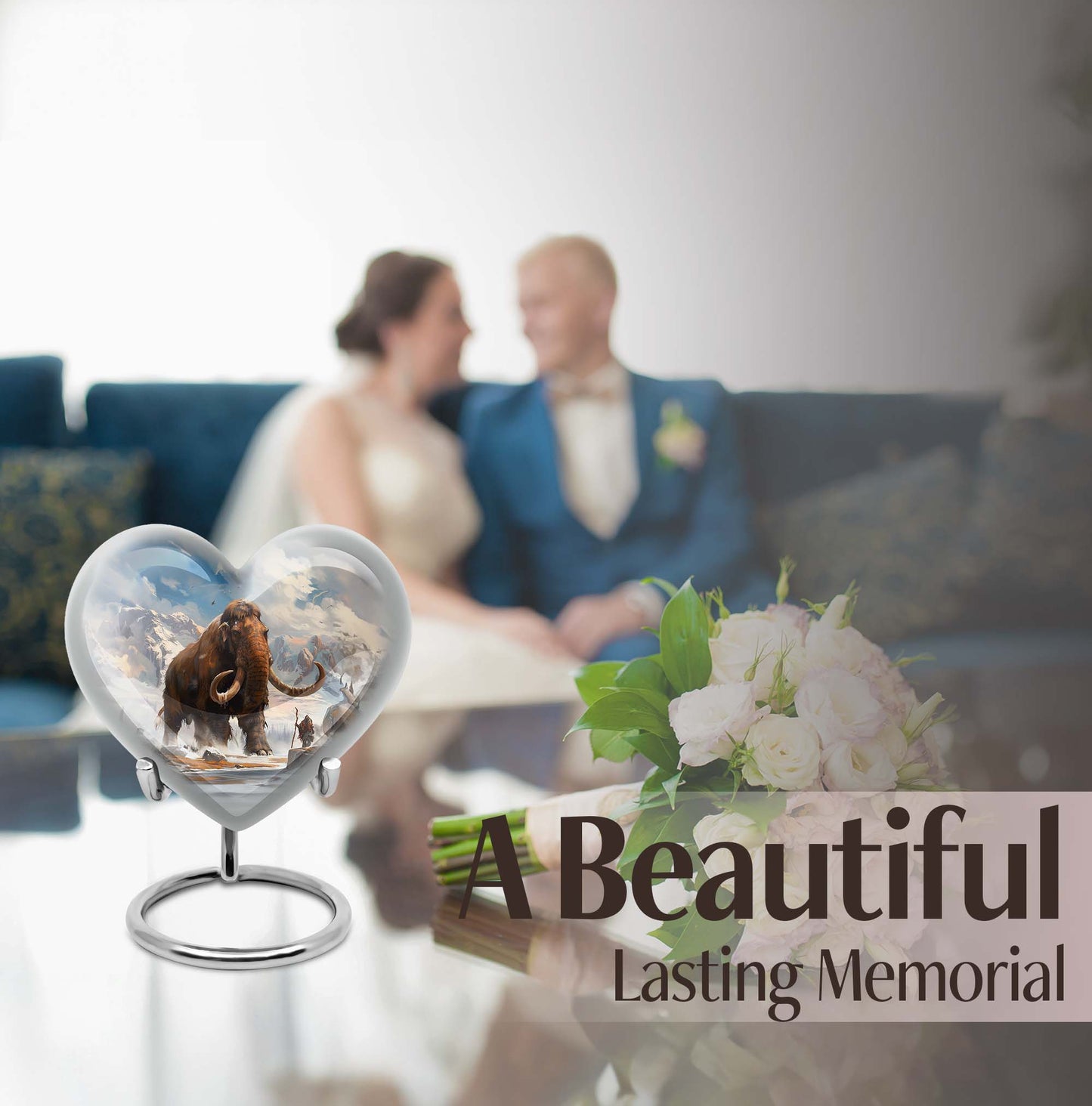 Heart-shaped mammoth Urn, floral design,