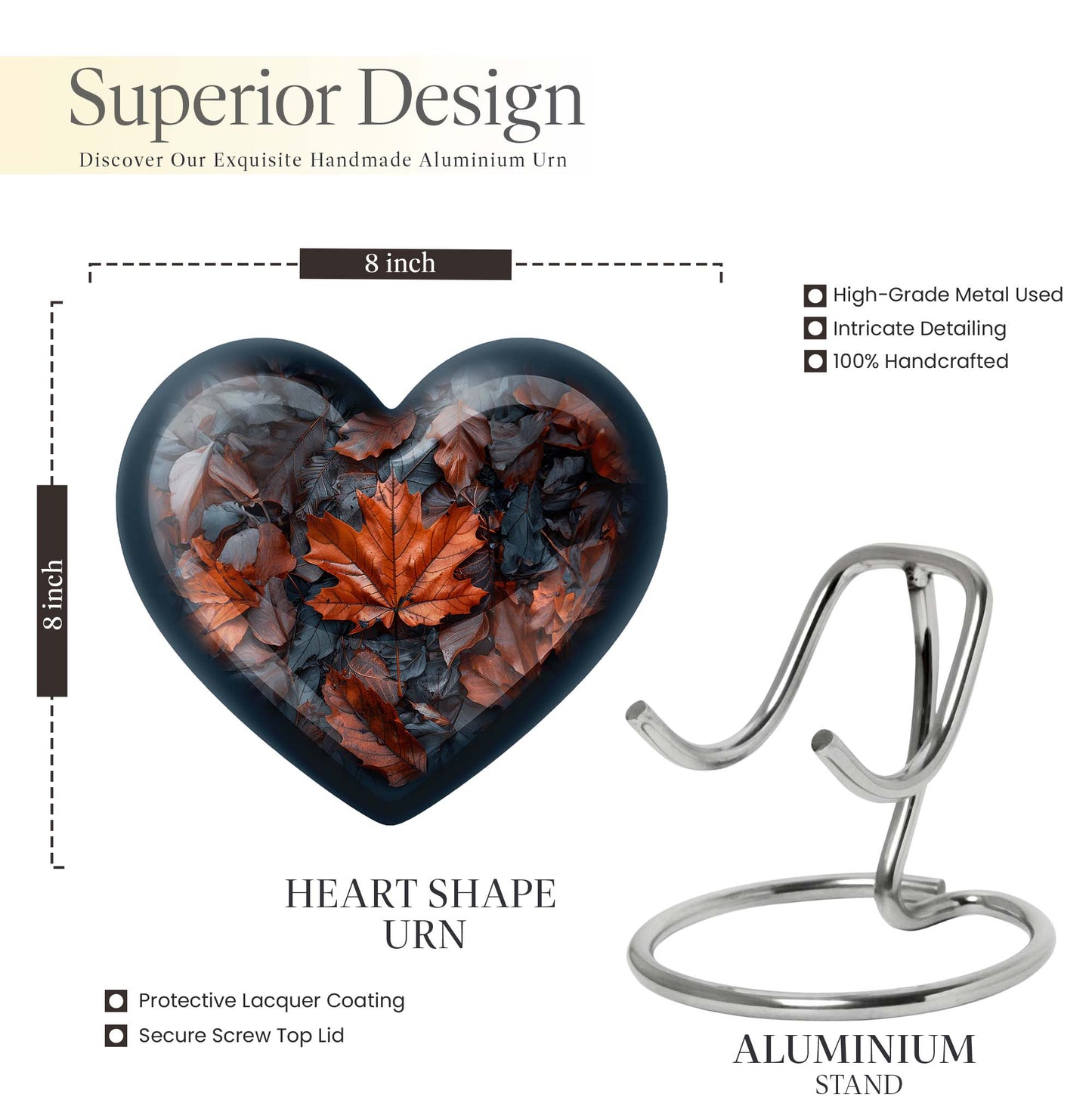 10-inch mapple leaf heart cremation urn 