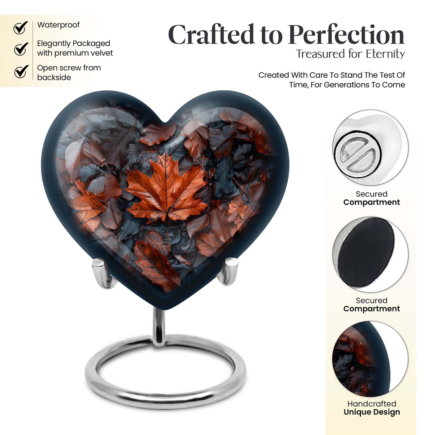 10-inch mapple leaf heart cremation urn 