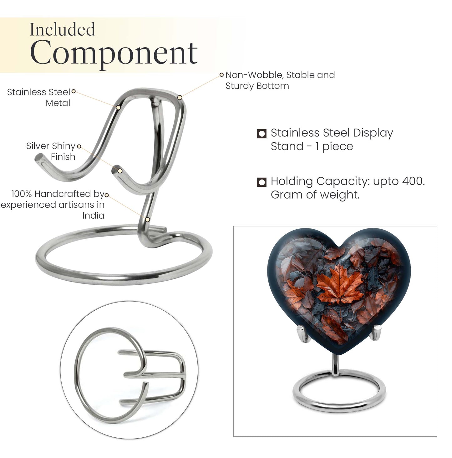 10-inch mapple leaf heart cremation urn 