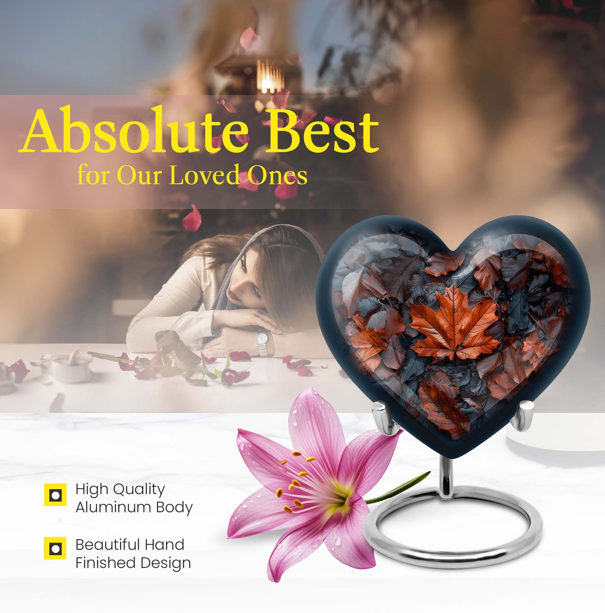 10-inch mapple leaf heart cremation urn 