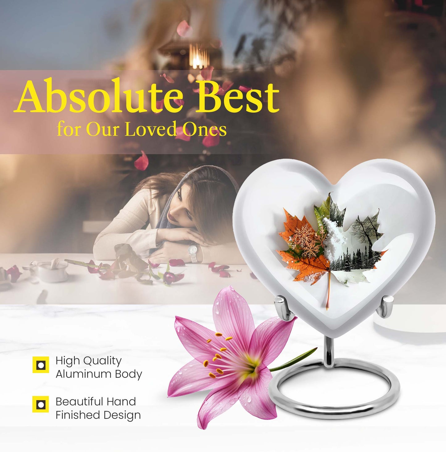 heart-shaped mapple leaf urn for cremation