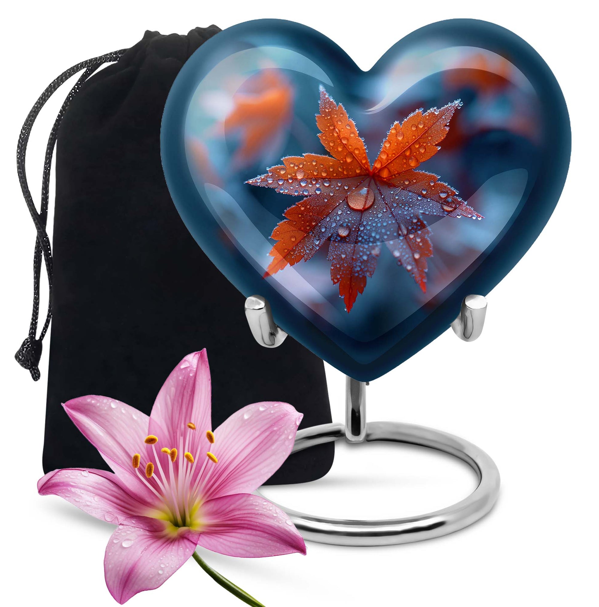 10-inch heart-shaped mapple leaf memorial urn for men, can be personalized