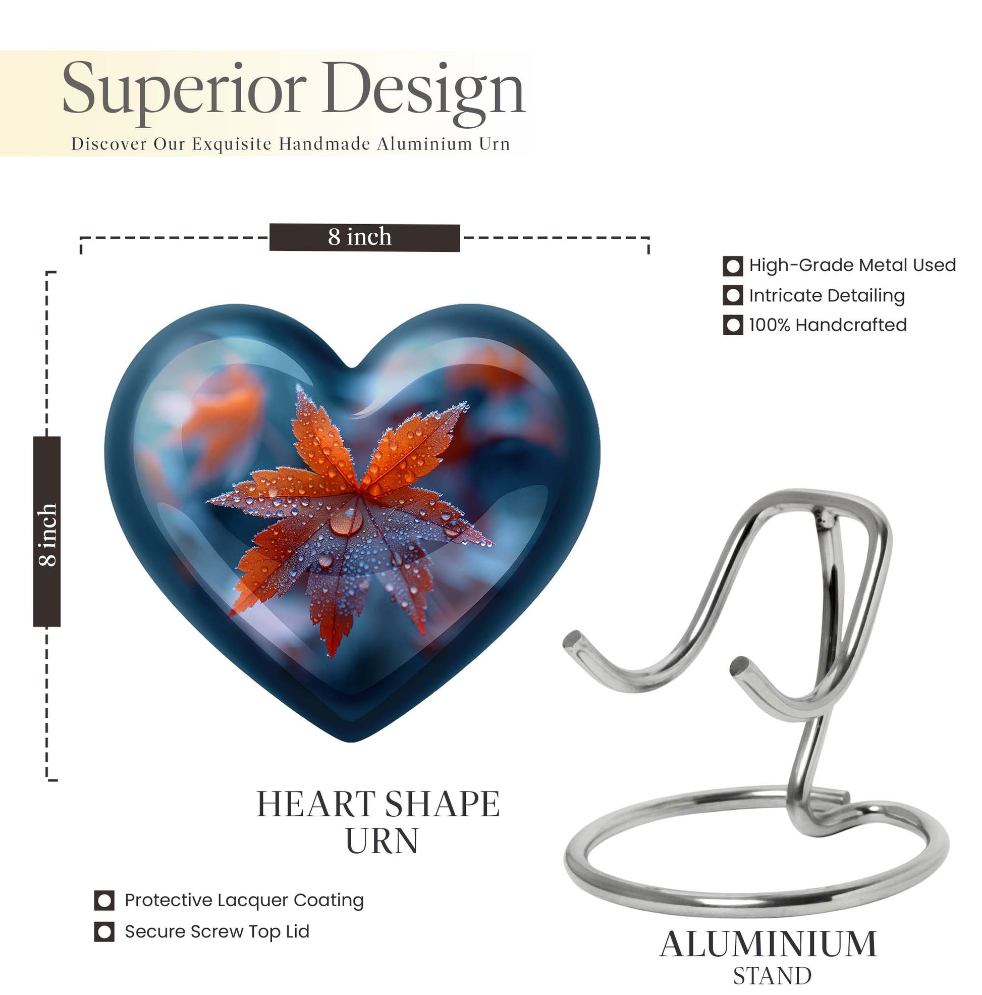 10-inch heart-shaped mapple leaf memorial urn for men, can be personalized