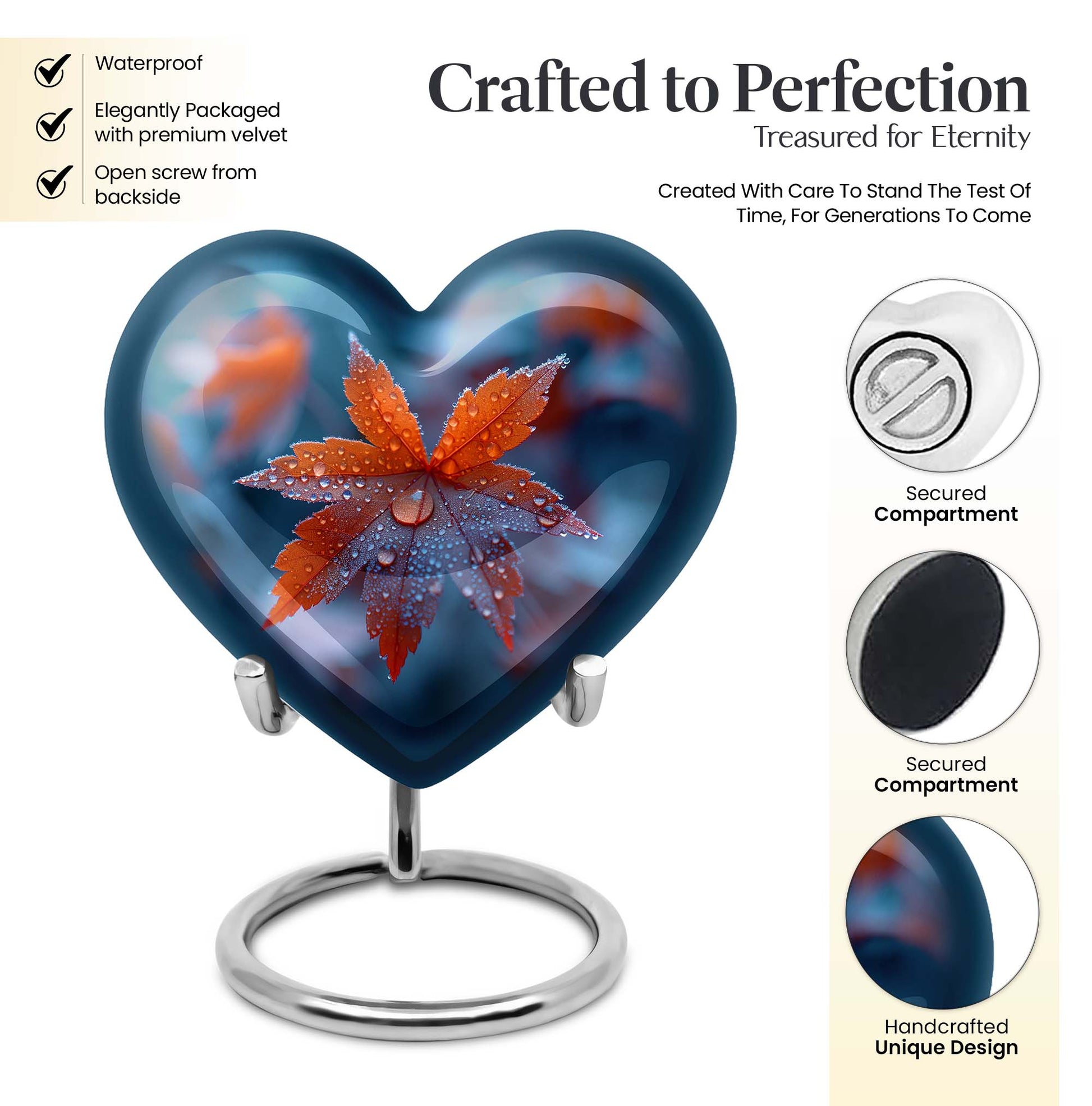 10-inch heart-shaped mapple leaf memorial urn for men, can be personalized