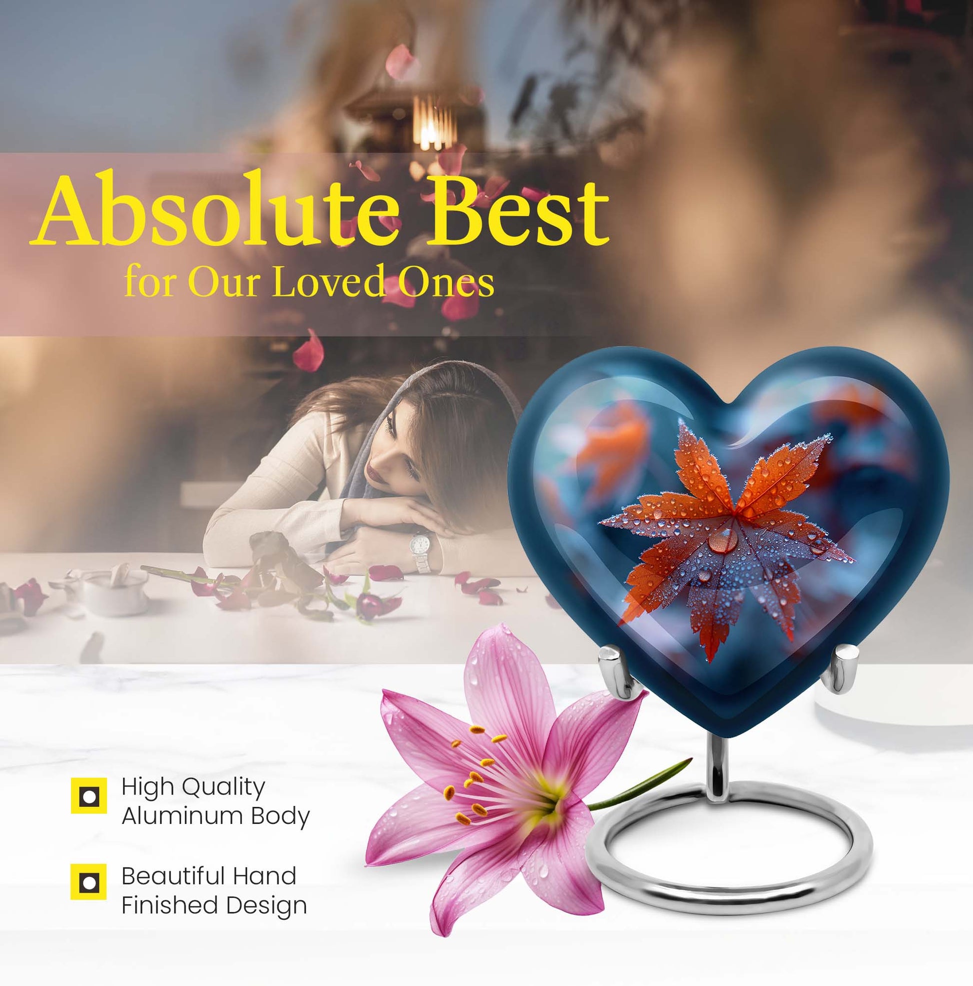 10-inch heart-shaped mapple leaf memorial urn for men, can be personalized