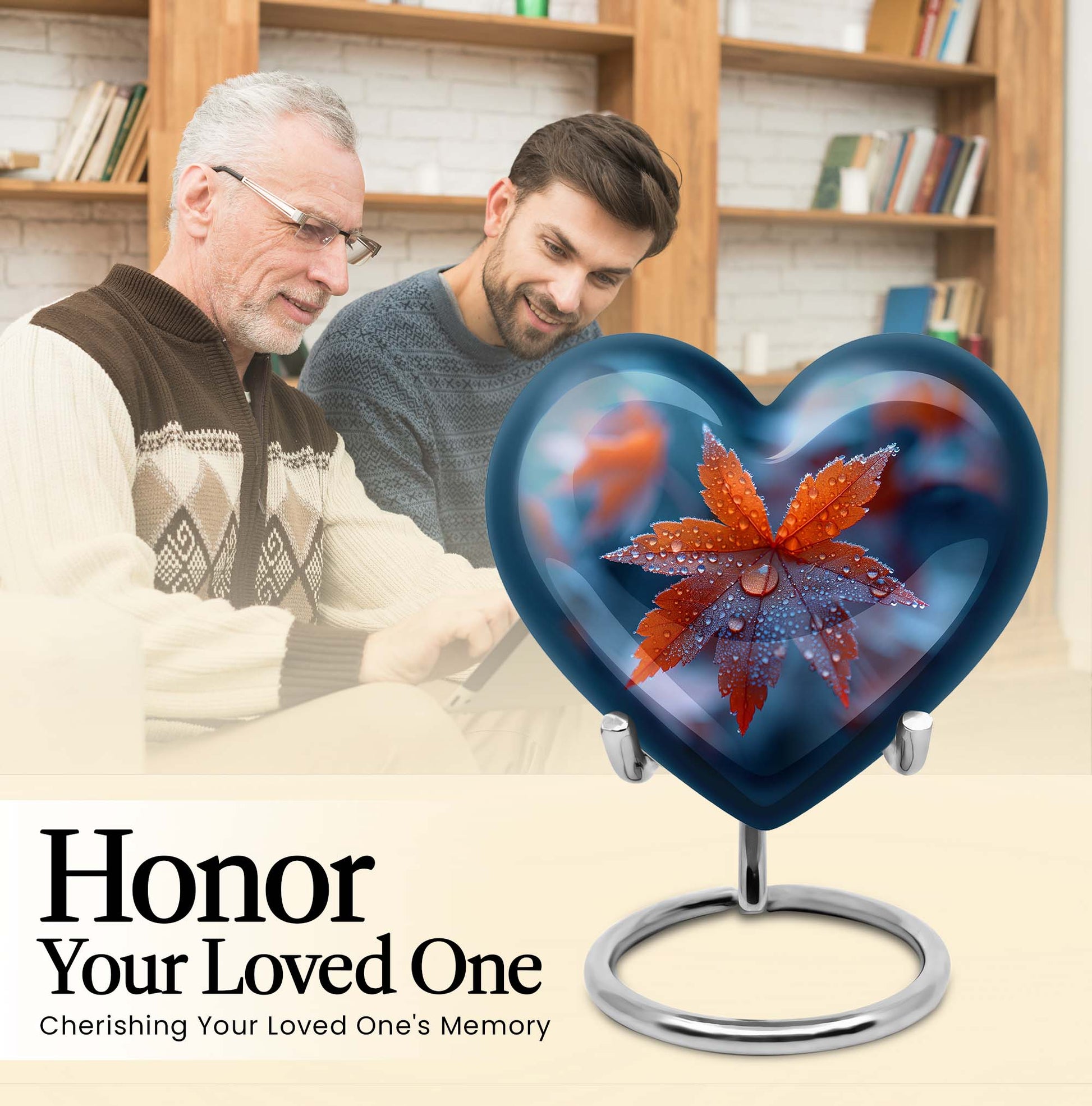 10-inch heart-shaped mapple leaf memorial urn for men, can be personalized
