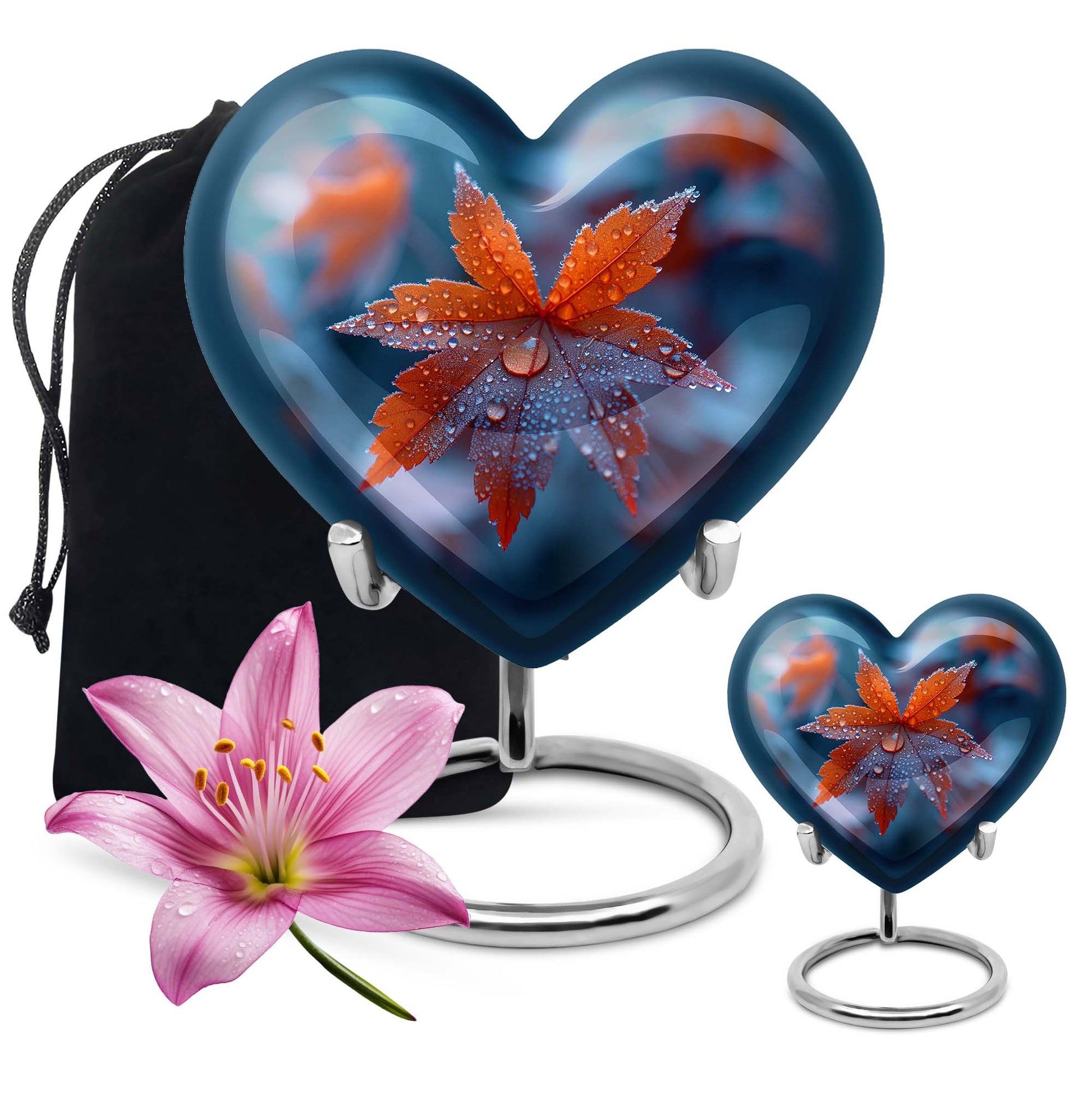 10-inch heart-shaped mapple leaf memorial urn for men, can be personalized