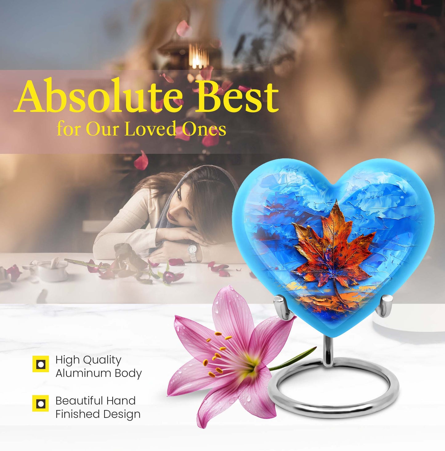 10-inch heart-shaped mapple leaf urn for ashes of women,