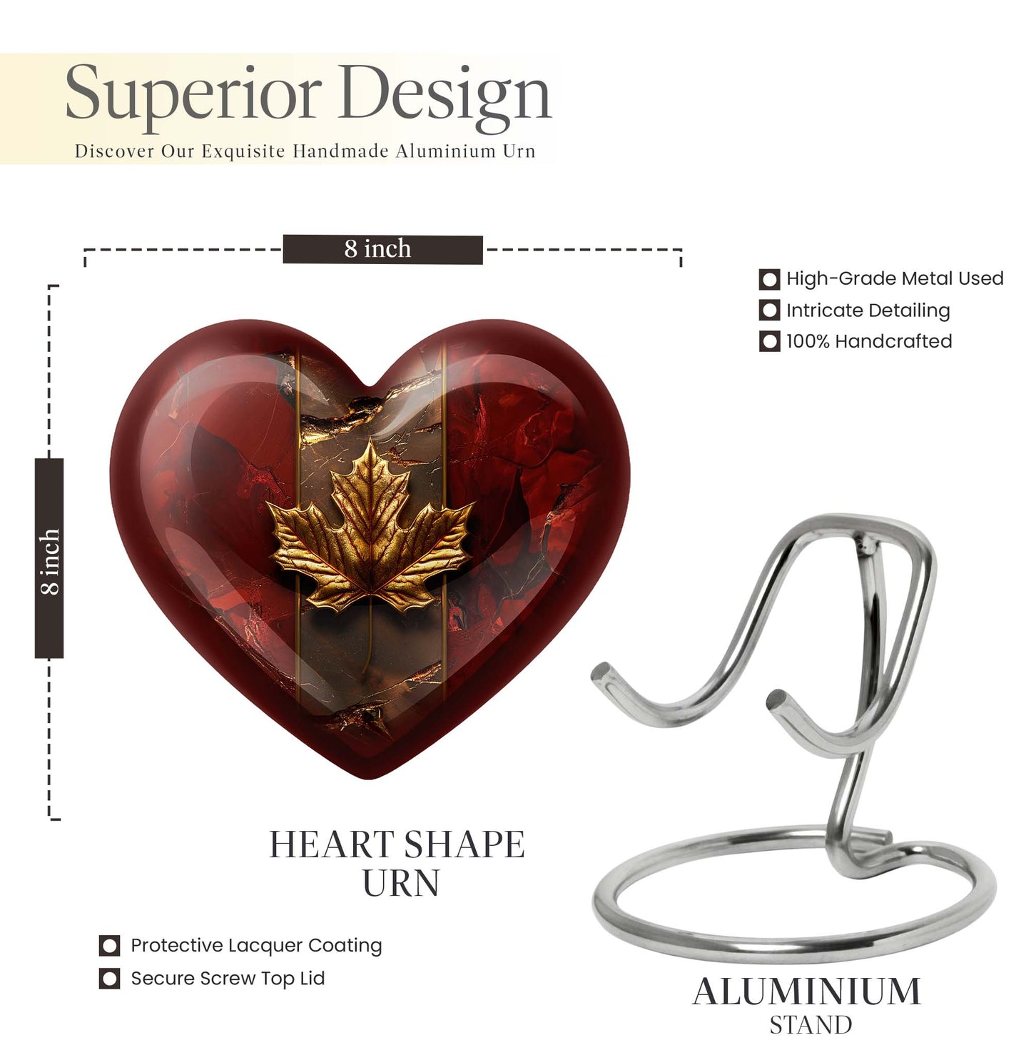 heart-shaped mapple leaf urn for male adults