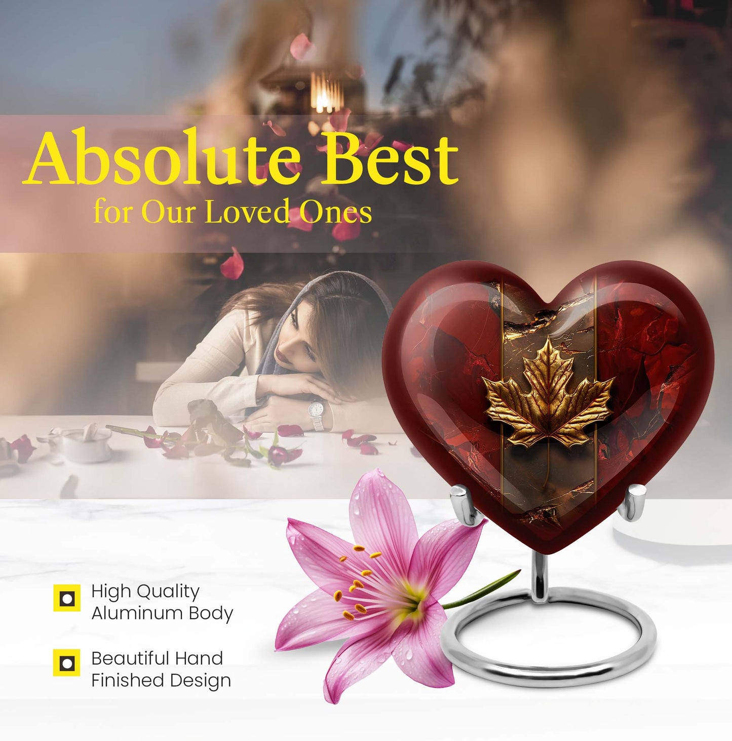 heart-shaped mapple leaf urn for male adults