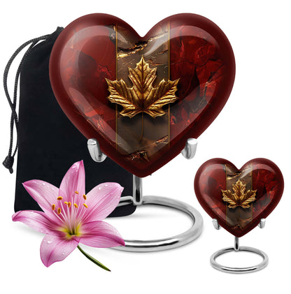 Mapple Leaf Theme Large Urn With 1 Keepsake Urn