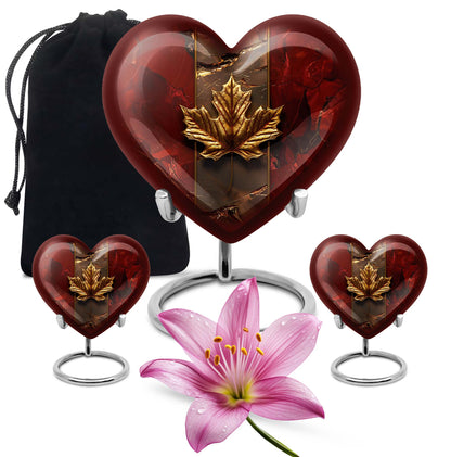 Mapple Leaf Theme Large Urn With 2 Keepsake Urn