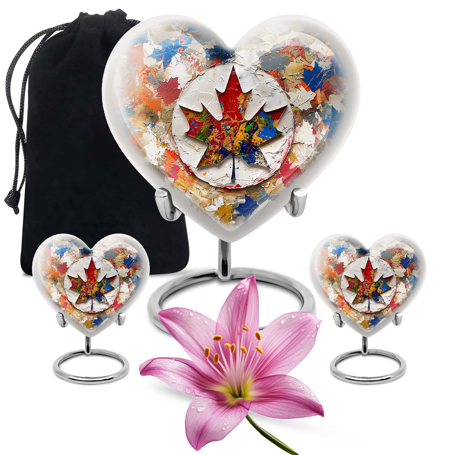 Mapple Leaf Theme Large Urn With 2 Keepsake Urn