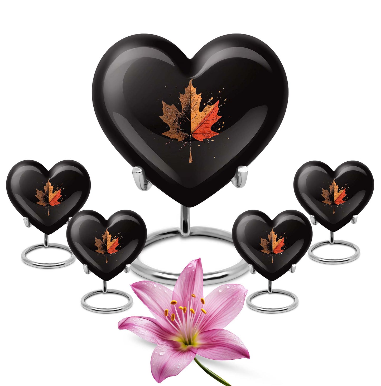 Heart shaped mapple leaf urn in aluminium, 10 inch, suitable for adult male ashes