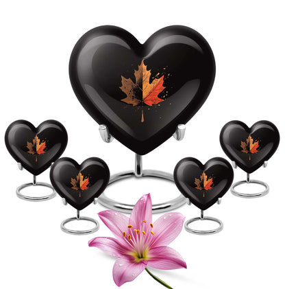 Heart shaped mapple leaf urn in aluminium, 10 inch, suitable for adult male ashes