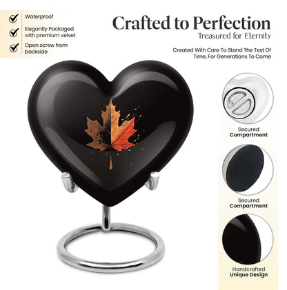 Heart shaped mapple leaf urn in aluminium, 10 inch, suitable for adult male ashes