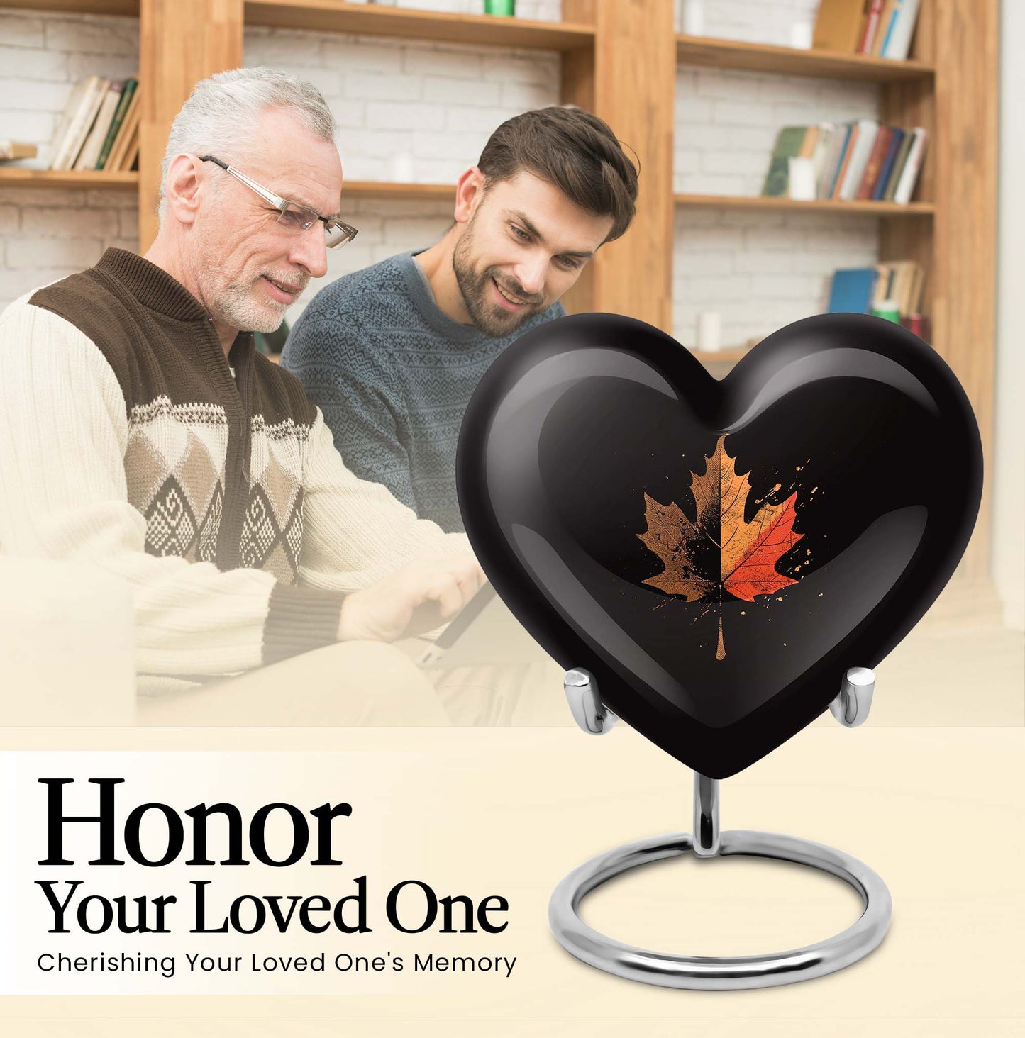 Heart shaped mapple leaf urn in aluminium, 10 inch, suitable for adult male ashes
