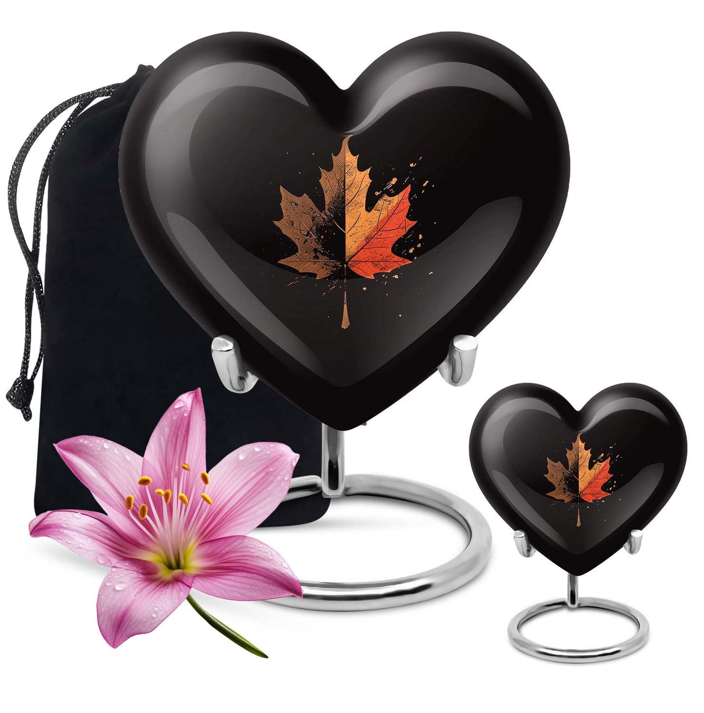 Heart shaped mapple leaf urn in aluminium, 10 inch, suitable for adult male ashes