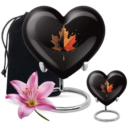 Heart shaped mapple leaf urn in aluminium, 10 inch, suitable for adult male ashes