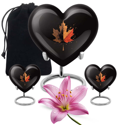 Heart shaped mapple leaf urn in aluminium, 10 inch, suitable for adult male ashes