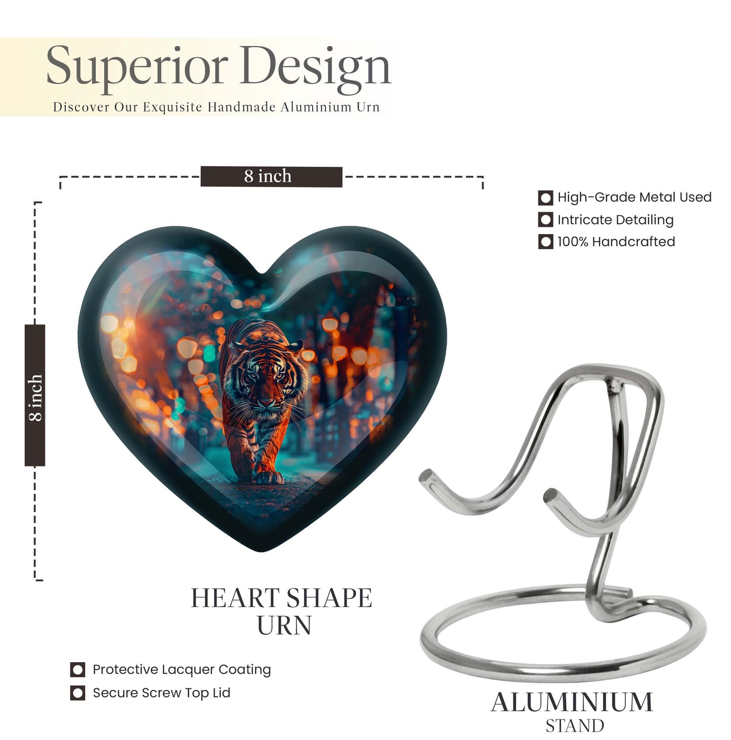  Tiger Heart Urn for cremation ashes,