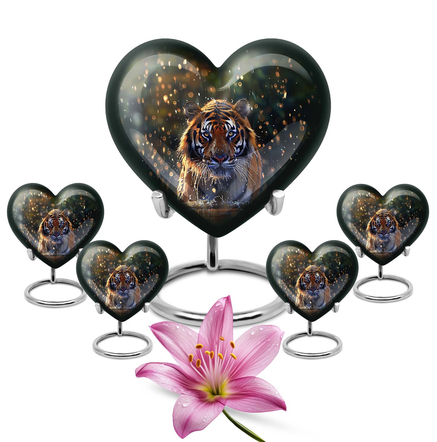 Tiger Theme Large Urn With 4 Keepsake Urn