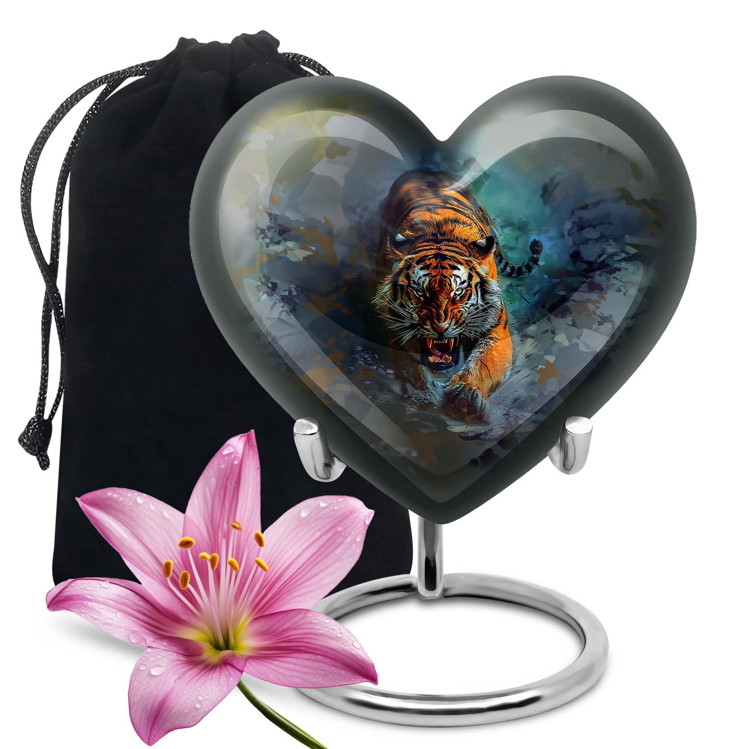 large heart-shaped tiger urn