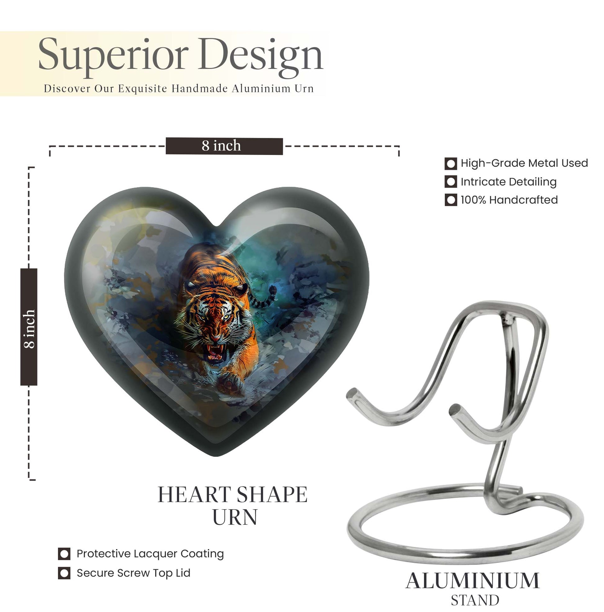 large heart-shaped tiger urn