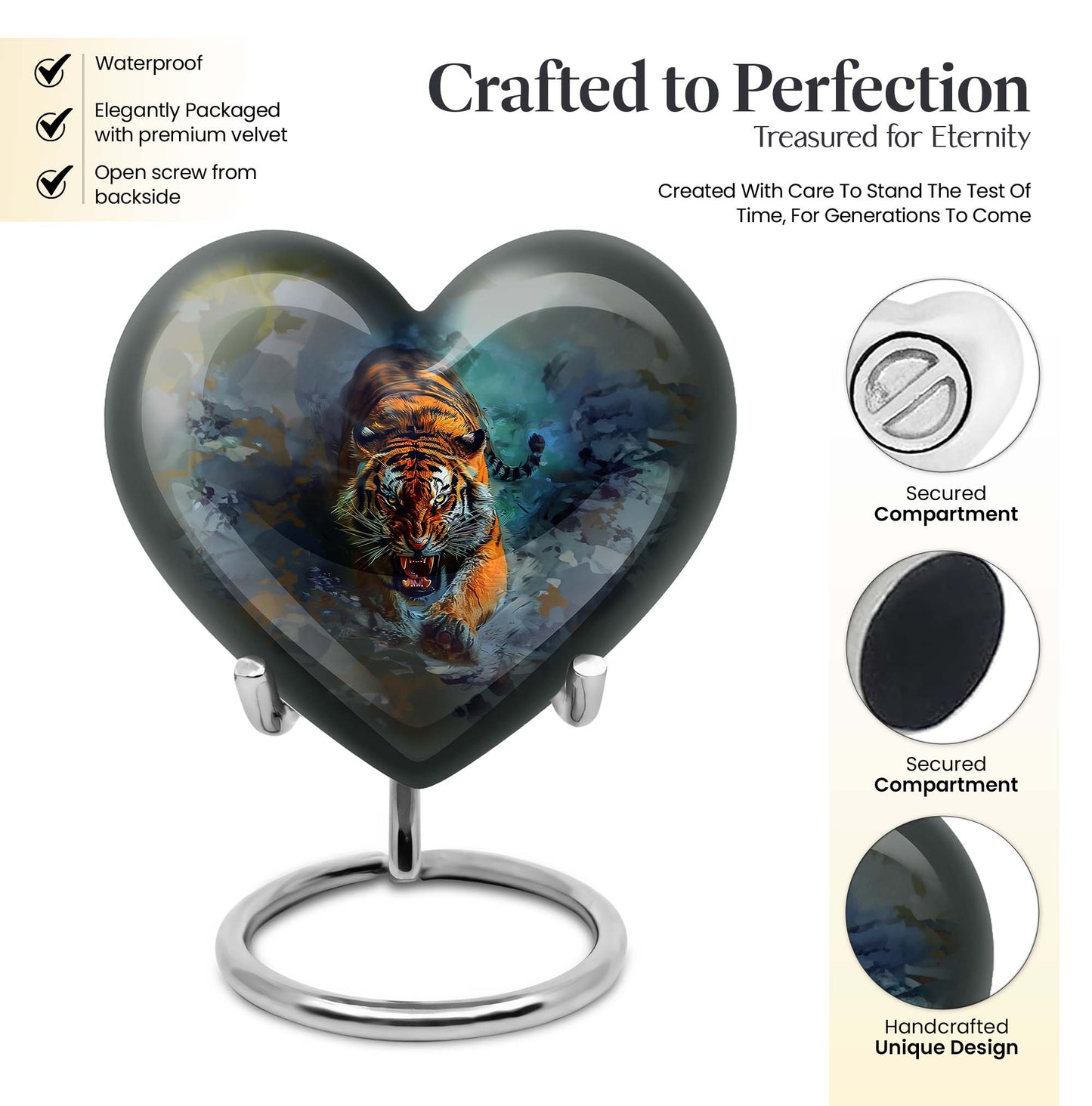 large heart-shaped tiger urn