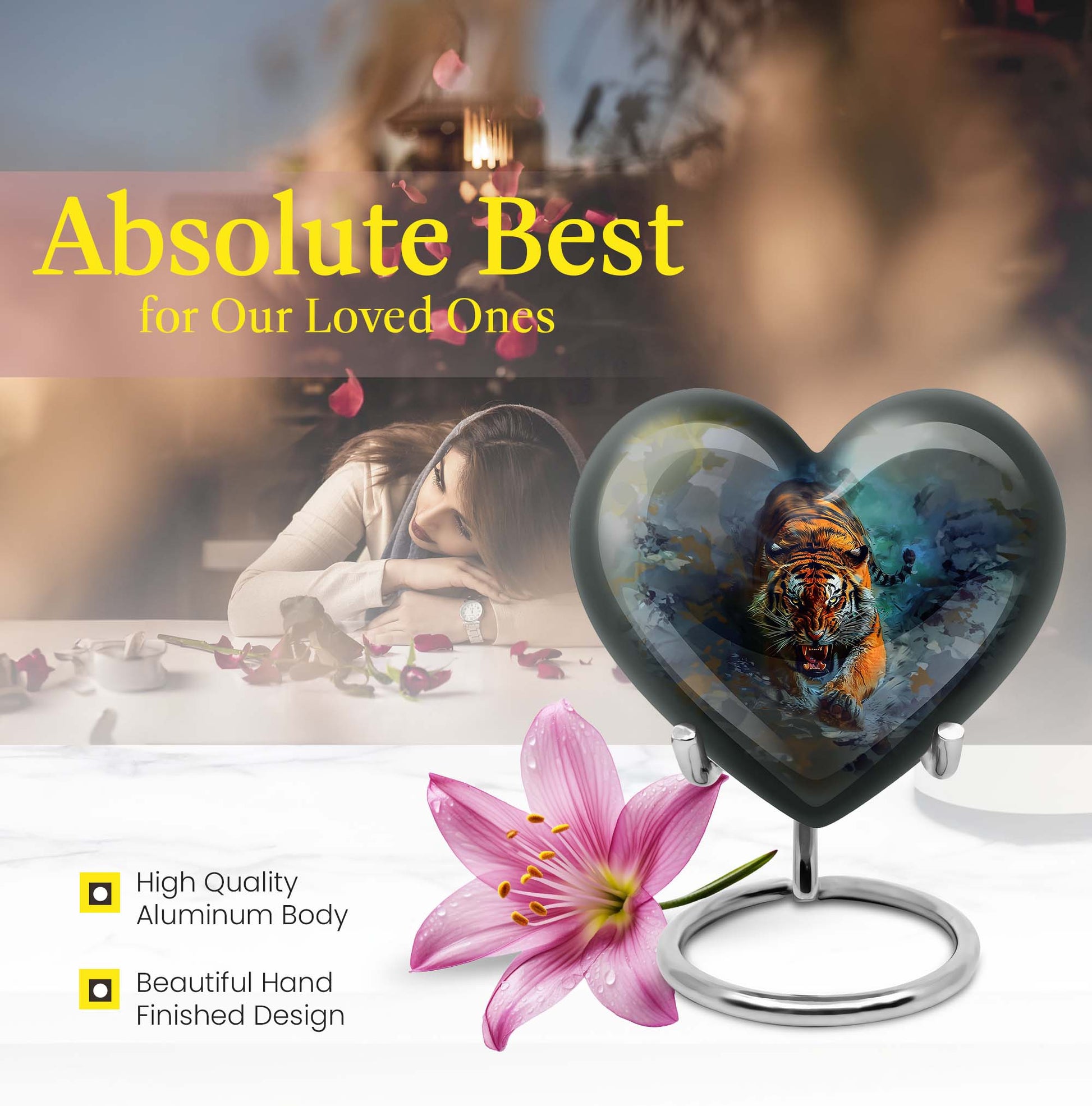 large heart-shaped tiger urn