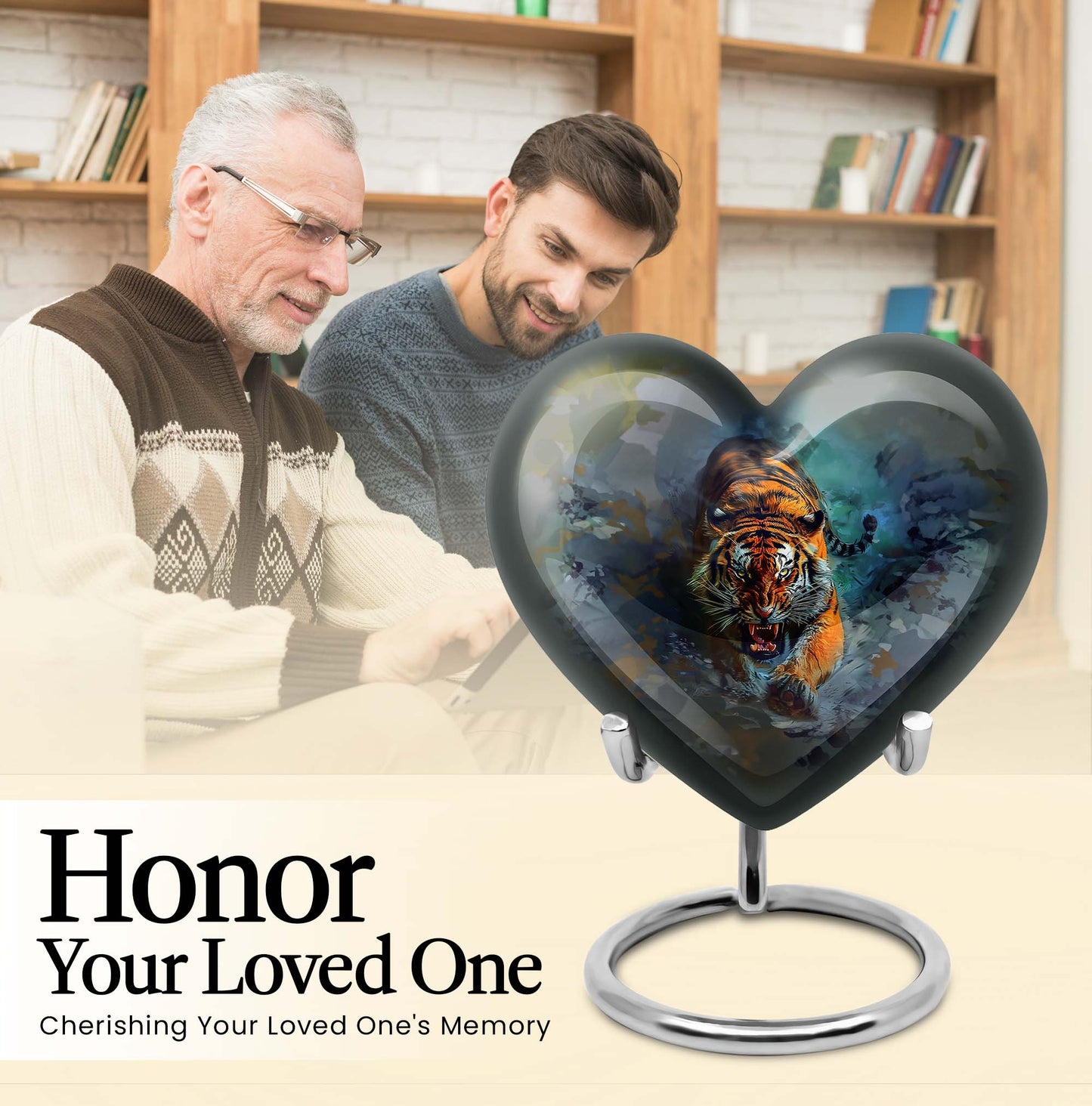 large heart-shaped tiger urn